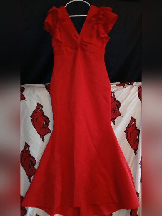 Faeriesty Dresses & Skirts - Red Ruffle V-Neck Mermaid Dress